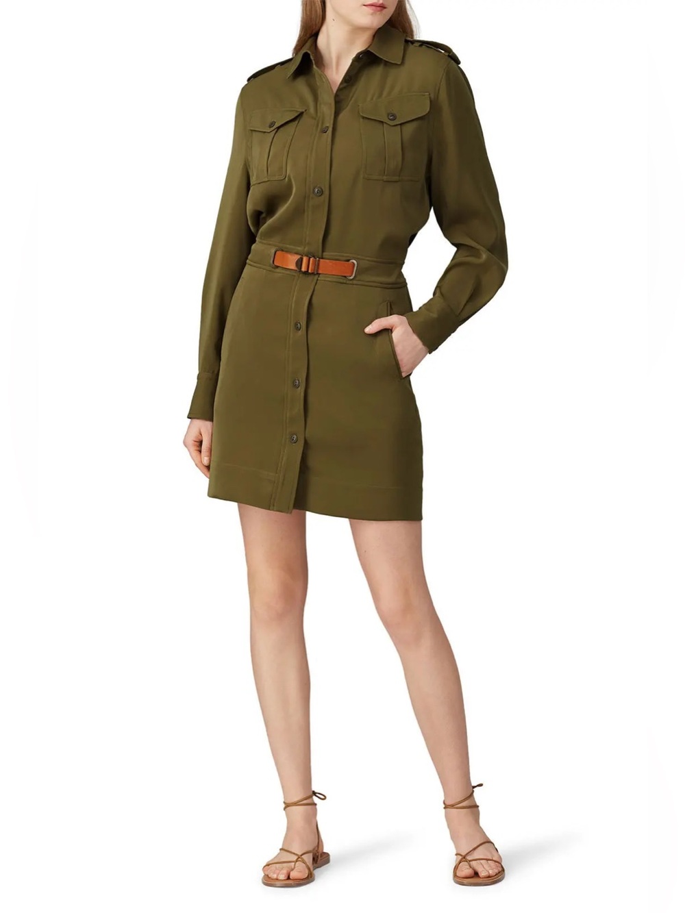 NWT rag & bone Olive Green Caroline Utility Shirt Mini Dress with leather Belt